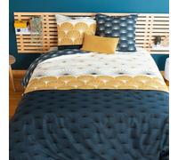CÔTE DECO Parure da letto per adulti in microfibra, copripiumino 220 x 240 cm + 2 federe 63 x 63 cm, motivo geometrico reversibile blu e giallo