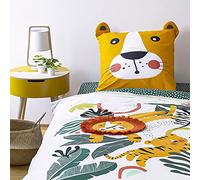 CÔTE DECO Parure da letto per bambini, reversibile, leone, verde e giallo, copripiumino 140 x 200 cm + 1 federa 63 x 63 cm, 100% cotone