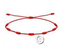 cotigo Bracciale 7 Nodi Rossi con Lettera Iniziale AZ Acciaio Inossidabile-Ciondoli Portafortuna e Protezione-Braccialetto Malocchio per Coppie e Amicizia-Gioielli Regolabili (S - Argento)