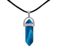 cotigo Ciondolo in pietra naturale a forma di punta, include una catena di filo cerato nero da 45 cm, diverse pietre semipreziose, Pietra, Agata blu,