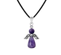 cotigo - Collana in pietra naturale e angelo custode, ciondolo angelo custode, pietra di nascita, angelo custode figura con pietra, fortuna e protezione, protezione contro il malocchio., Mediano-largo
