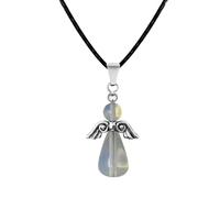 cotigo - Collana in pietra naturale e angelo custode, ciondolo angelo custode, pietra di nascita, angelo custode figura con pietra, fortuna e protezione, protezione contro il malocchio., Mediano-largo