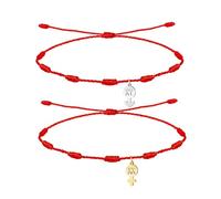 cotigo - Confezione da 2 braccialetti regolabili per sole e luna per coppia e amicizia, filo rosso con ciondoli in acciaio inox, regalo originale di amore, San Valentino e compleanno, Mediano-largo