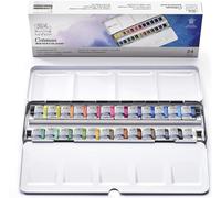 Winsor & Newton 390645 Cotman Water Colour Box-24, 24 x Half Pan Metal Sketchers