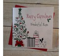 Cotone Bianco Carte Buon Natale Mamma Carta di Albero e Regali a Forma di Mano Meraviglioso