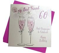 Cotone Bianco Carte WBA60P-BF - 60 biglietto d'auguri da parte dei bambini con il testo in inglese & eacute; s & quot; Rosa Champagne, Best Friend buon compleanno per celebrare la 60 & quot; mano, bianco