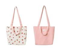 Cotone e lino Double Sided Canvas Bag, borsa in tessuto, borsa della spesa, cotone spalla doppia maniglia Canvas Messenger Bag per le donne, bambini (fragola, 31 * 10 * 31cm)
