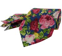 Cotone Floreale Rosa Cravatta Blu Rosso Verde Fazzoletto da Taschino Set Regalo
