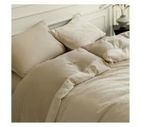 Cotone Lavato Set Biancheria 4pz Copricoperta Foglio ad Elástico Copricuscini，Morbidezza Estrema Confort Max Tutte Le Stagioni(Beige,King)