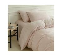 Cotone Lavato Set Biancheria 4pz Copricoperta Foglio ad Elástico Copricuscini，Morbidezza Estrema Confort Max Tutte Le Stagioni(Pink A,Queen)