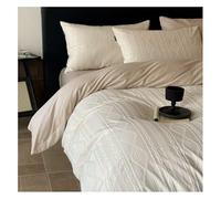 Cotone Lavato Set Biancheria 4pz Copricoperta Foglio ad Elástico Copricuscini，Morbidezza Estrema Confort Max Tutte Le Stagioni(Beige A,King)