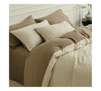 Cotone Lavato Set Biancheria 4pz Copricoperta Foglio ad Elástico Copricuscini，Morbidezza Estrema Confort Max Tutte Le Stagioni(Brown,King)