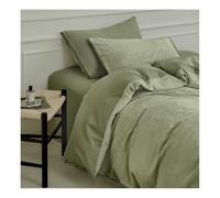 Cotone Lavato Set Biancheria 4pz Copricoperta Foglio ad Elástico Copricuscini，Morbidezza Estrema Confort Max Tutte Le Stagioni(Green A,King)