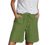 Cotone Lino Estivi Pantaloni di Comodi Shorts Pantaloni Corti Casual da Donna con Laterali e Elastico in Vita,da Tutti I Giorni,di Media Lunghezza Pantalone Corto e Cordino Bermuda (Camouflage,XL)