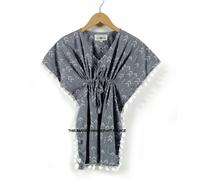 Cotone Morbido Bambine Abito Caftano Grigio Stampato Notte Indossare Maxi 3 A
