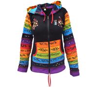 Cotone Nero Arcobaleno Stampato Folletto a Punta Lungo Cappuccio Giacca Donna