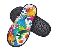 Cotone Pantofole Macchia Di Calcio Arcobaleno A Pois Comode Scarpe Da Casa Lavabili Scarpe Di Cotone Per Esterno Unisex Invernale L