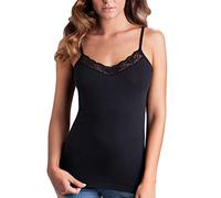 Cotonella 3 Paia di Top Canotta Donna a Spalla Stretta ed Inserto in Pizzo in Cotone Elasticizzato Modello GD135. Nero Taglia 2