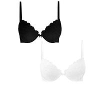 Cotonella Confezione da 2 Pezzi (Bianco E Nero) - Reggiseno Daniela Push UP in Coppa B. Preformato in Morbido Pizzo con Imbottitura al Gel.