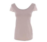 Cotonella Maglia con Mezza Manica in Pizzo T-Shirt in Cotone gd390 Nero Seta e Tortora (2/S, Tortora)
