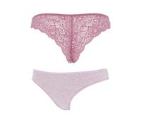Cotonella Slip Brasiliana Donna in Pizzo e Cotone Bielastico Comodo GD284 (Conf. 2 Pz Lilla/Rosa) (5/XL)