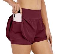 COTOP Pantaloncini da Corsa Donna,Pantaloncini Sportivi Estivi 2 in 1 Shorts Donna Sportivi a Vita Alta Pantaloni Corti Donna per Corsa Yoga Fitness con Tasche con Cerniera Interna Rosso XL