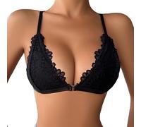 Cotorance Reggiseno da donna in pizzo senza ferretto, sfoderato, scollo a V, comodo chiusura frontale, bralette triangolari, nero, M