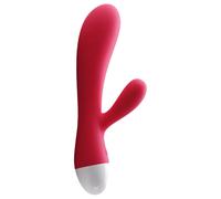 Vibratore ricaricabile per punto G con stimolatore clitorideo 'Delfino e Cucciolo' (rosso)