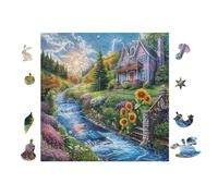 Cottage by The Stream Puzzle 100 Pezzi Difficoltà Estrema Cartone Spesso Tema Monocromatico Per Appassionati Di Puzzle Antistrappo Non Sbiadisce Top Vendita 28x28cm