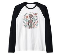 Cottage Core Alien con fiori e pianeti, Boho Space Maglia con Maniche Raglan