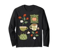 Cottage Core - Stampa artistica con fiori di tè e fragole Maglia a Manica