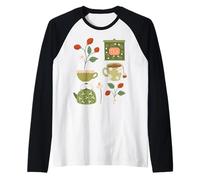 Cottage Core - Stampa artistica con fiori di tè e fragole Maglia con Maniche Raglan