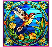 COTTAGE GARDEN HUMMINGBIRD STAINED GLASS ART DESIGN*SQUARE JOURNAL Travel Notebook Diary Guest Log Recipe Book Nature Lover Coastal Wildlife Bird ... FAVOR/ANNIVERSARY/BIRTHDAY/HOUSEWARMING GIFT