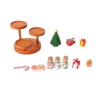 Cottage natalizio Accessori per casa delle bambole Decorazione da tavola con supporto in legno a 3 livelli Dessert in resina e barattoli caramelle colorati Oggetti scena per casa delle bambole