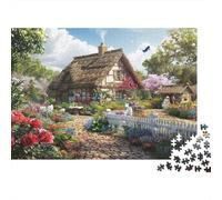Cottage rustico giardino Puzzle 1000 Pezzi Regali Amanti Amici Cottage rustico con fiori rossi Giochi Educativo Sfida Regalo Intrattenimento Creativo Decorazione Casa