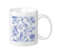 Cottage - Set di 1 tazza con fiori e fiori in ceramica blu con pianta botanica rustica cinese, riutilizzabile, decorativa, per dispense, appartamento, soggiorno, bevande