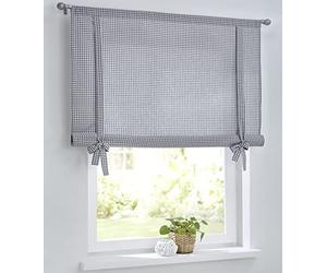 Cottage - Tenda a pacchetto a quadretti con coulisse, per bastoni tende, stile rustico, cucina a quadri, bianco/grigio, tenda a rullo, larghezza 60 cm x altezza 100 cm