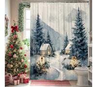 Cottage - Tenda da doccia extra lunga, con alberi di pino rustici e neve, in tessuto impermeabile, per bagno, vasca da bagno, appartamento, 183 x 248 cm