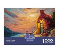 Cottage with Green Doors 1000 Pezzi Cartone Robusto Puzzle Italian Lakeside Immagini Vibranti Gioco Per Famiglie Puzzle Per Bambini 70x50cm/1000pcs