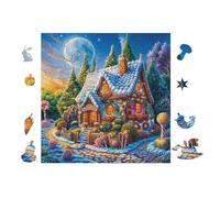 Cottage with Snow Puzzle 100 Pezzi Per Attività Scolastiche Cartone Spesso Per Bambini Miglioramento Coordinazione Per Educazione Artistica Qualità Garantita 28x28cm