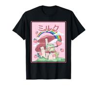 Cottagecore Aesthetic Kawaii Frog Banjo Japanese Milk Maglietta