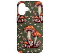 Cottagecore Aesthetic Mushroom Vintage Dark Green and Orange Custodia per iPhone 16
