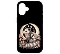 Cottagecore Aesthetic Possum Opossum Moonlit Floral Mushroom Custodia per iPhone 16