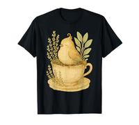 Cottagecore Bird in Teacup Whimsical Herbal Garden Scene Maglietta