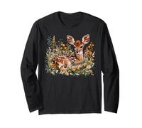 Cottagecore Carino Fawn Graphic Floral Baby Deer Nature Lover Maglia a Manica