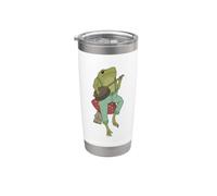 Cottagecore Frog - Cute Frog Playing Banjo on Mushroom Bicchiere termico in acciaio inox doppia parete
