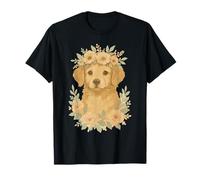 Cottagecore Golden Retriever Puppy with Floral Crown Art Maglietta