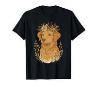 Cottagecore Golden Retriever with Rustic Wildflower Crown Maglietta