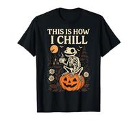 Cottagecore Goth Skeleton Frog Cozy Coffee Zucca per Halloween Maglietta