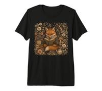 Cottagecore Reading Fox Book Lover, Motivo Floreale Vintage Maglietta Premium